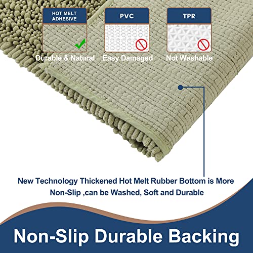 FLOLEOPA Luxury Chenille Sage Green Bathroom Rugs Bath Mats Sets, Extra Soft and Absorbent Bathroom Rugs Non Skid Machine Wash Dry Bath Mats（47"x17" Plus 17"x24"） - color: Sage Green, size: 47"x17" Plus 17"x24"