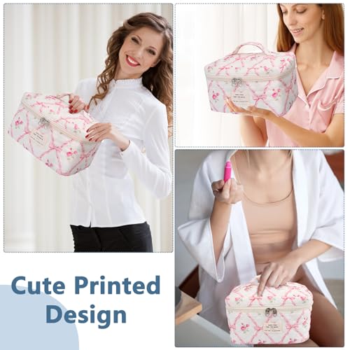 Gosect Large Makeup Bag, Cute Cosmetic Bag for Women Girls, Floral Coquette Aesthetic Toiletry Bag, Travel Make Up Organizer Bag (Pink Butterfly) - color: 012Pink Butterfly