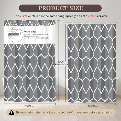Yiatn Grey Blue No Hook Shower Curtain with Snap in Liner - Hotel Style with See Through Mesh Top Window, Modern Geometric Waterdrop Design,Waterproof and Washable,- 71x74 INCH - color: Grey Blue, size: 71"W x 74"L (Pack of 1)