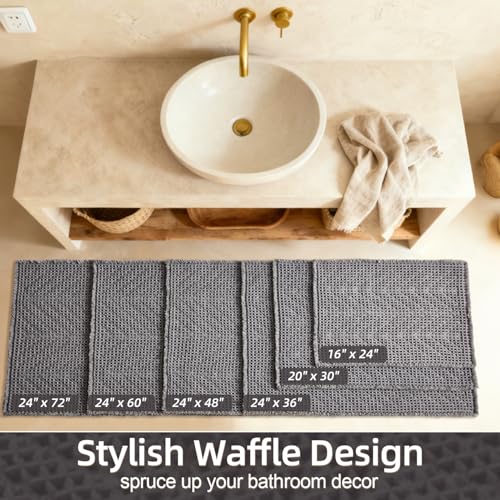 Sunfly Bath Rugs, Extra Soft Absorbent Waffle Bath Mat Quick Dry & Washable, Grey Bathroom Rug for Shower Floor with Boho Decor, 20"x30" Grey - color: Grey, size: 1'8" x 2'6" (Rectangular)