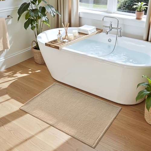 DEXI Bathroom Rugs 24x16, Non Slip Washable Bath Mat, Absorbent Chenille Bathmat, Ultra Soft Thick Carpet for Tub Shower Floor, Beige - color: Beige, size: 24" X 16" (Rectangular)