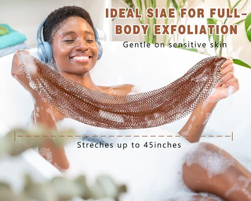 2 Pack African Net Sponge Exfoliating Body Scrubber Bath Sponge for Daily Use (Dark Brown+Light Brown) - color: Dark Brown+light Brown