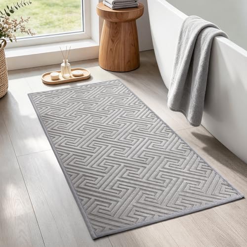YIHOUSE Gray Bathroom Rugs 17"x32", Quick Dry Non Slip Bath Rug, Absorbent Machine Washable Thin Bath Mat for Restroom Floor Tub Laundry Room Home Decor - color: Grey, size: 1'5" x 2'8" (Rectangular)