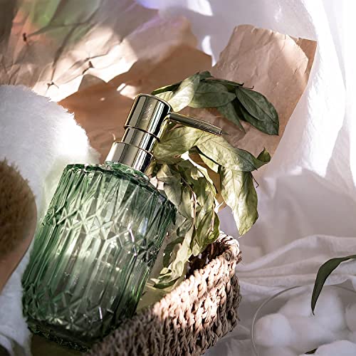 EMPO Clear Glass Soap Dispenser with ABS Plastic Pump, Crystal Lotion Dispensers for Kitchen Sink, Bathroom (2Pack Green) - color: 2pack Green