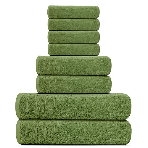 Tens Towels Pack of 8 Towels Set, 2 Extra Large Bath, 2 Hand, 4 Washcloths, 100% Cotton, Lighter Weight, Quicker to Dry, Super Absorbent, Perfect for Bathroom, Green - color: Green