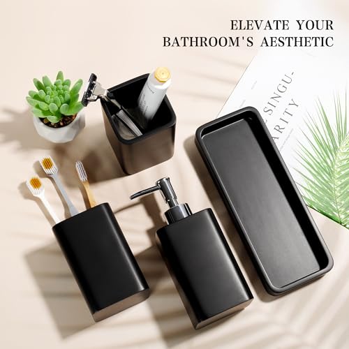 YMXYJM Bathroom Accessories Set, 4 Pcs Bathroom Accessory Set, Soap Dispenser, Toothbrush Holder, Qtip Holder Set, Bathroom Sets Complete, Bathroom Sink Set for Modern Home Decor, Black - style: Black