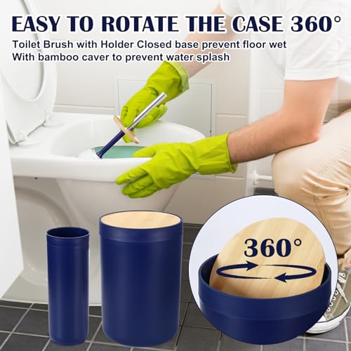 iMucci Bathroom Accessories Set Navy Blue Bathroom Decor Sets with Trash Can,Toilet Brush,Toothbrush Holder, Lotion Soap Dispenser, Soap Dish,Toothbrush Cup,Vanity Tray,Qtip Holder - size: Bath Set, style: Navy Blue