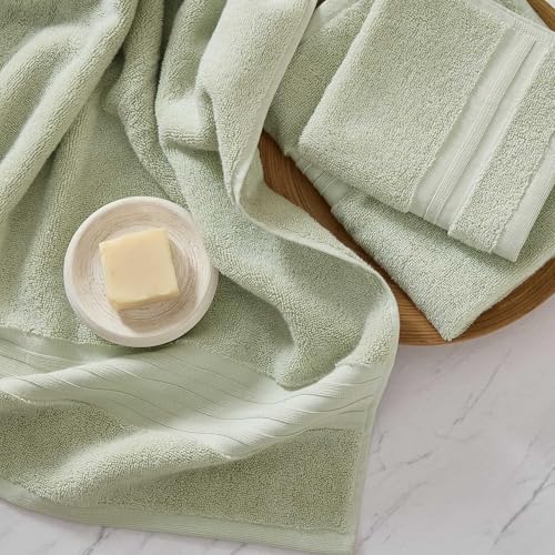 Martha Stewart - Bath Towels, Soft & Absorbent 100% Cotton Towels, Plush 700 GSM, 6-Piece Bathroom Towel Set with Textured Dobby Weave (Skyland Manor Green) - color: Skyland Manor Green