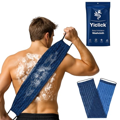 Yiclick Dual-Textured Exfoliating Washcloth Towel - Back Scrubber for Use in Shower Bath, Exfoliating Body Scrubber Exfoliator, Japanese Exfoliate Loofah Lufa Sponge Wash Cloth for Women Men - color: Blue