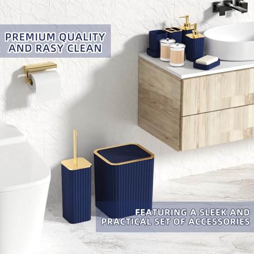 XLHOMO Bathroom Set - 26PC Bathroom Set with Shower Curtain and Rugs, Bathroom Accessory Set, Navy Blue Bathroom Sets, Trash Can & Soap Dispenser - style: Navy Blue&Gold