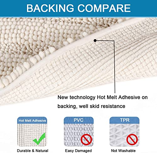 H.VERSAILTEX Bathroom Rugs Bath Rugs for Bathroom Non Slip Bath Mats Extra Thick Chenille Striped Rug 17" x 24" Absorbent Soft Shaggy Washable Dry Fast Bath Mats for Bath Room Floor - Ivory - color: Ivory, size: 17" x 24"