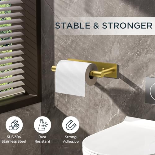 FORIOUS Toilet Paper Holder, Adhesive or Screw Wall Mount Pivoting Tissue Roll Holder, Stainless Steel Self Adhesive Toilet Paper Roll Holder no Drilling (Brushed Gold, Square) - color: Brushed Gold