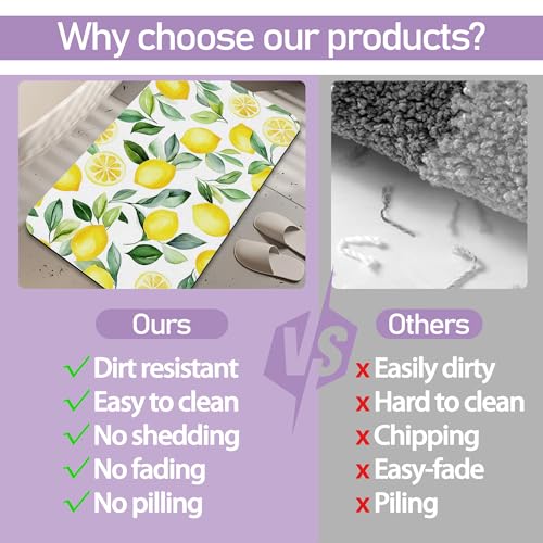 Lemon Bathroom Rug, Rapid Dry Absorbent with Non-Slip Rubber Base Bath Mats for Bathroom 17"x30" - color: Lemon