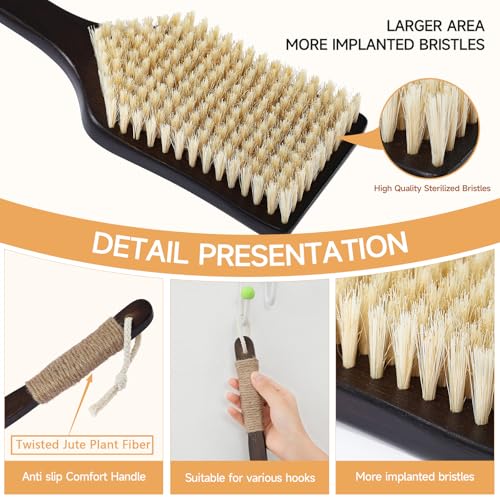 Back Scrubber Shower Brush,Dry Brushing Body Brush with 17.7 Inch Curved Long Handle, Natural Bristles for Lymphatic Drainage, Soft & Stiff Bristles Available (Natural Fiber, Stiff) - color: Natural Fiber, size: STIFF