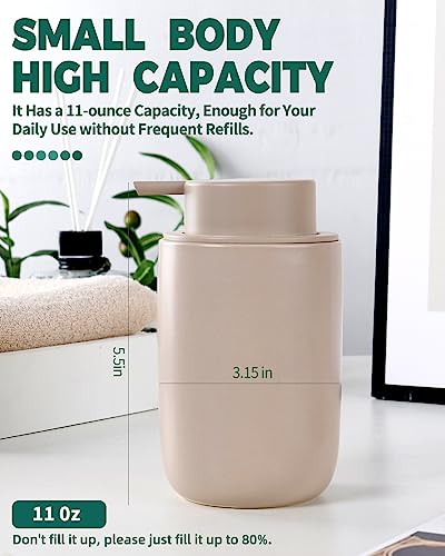 BosilunLife Lotion Pump Dispenser - Matte Khaki Soap Dispenser Bathroom Ceramic Dish Liquid Soap Dispenser for Kitchen, Bathroom Countertop Soap Dispensers (Khaki, Liquid Pump) - color: Khaki-liquid Pump