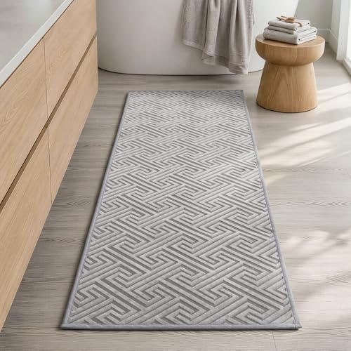 YIHOUSE Gray Bathroom Runner Rugs 17"x47", Quick Dry Non Slip Long Bath Rug, Absorbent Machine Washable Thin Bath Mat for Restroom Floor Tub Laundry Room Home Decor - color: Grey, size: 1'5" x 3'11" (Rectangular)