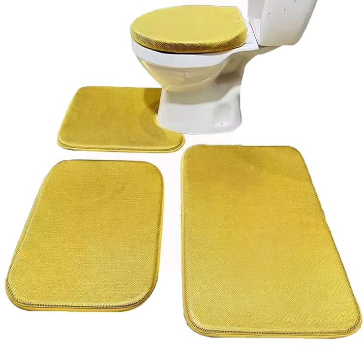 Madeals Memory Foam Bathroom Mat Set 4 Piece with Toilet Lid Cover and 3 Piece Bath Rug Sets Golden - color: Golden, size: 20" x 32"/17" x 24"/Contour/Lid Cover