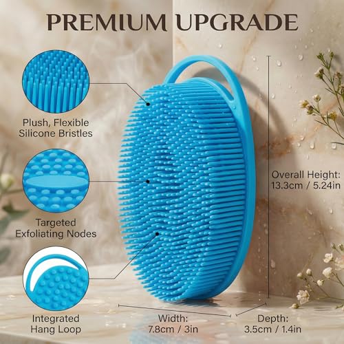 3-Pack Silicone Shower Scrubber for Body – Dual-Sided Loofah Brush with Ergonomic Handle, Fast-Drying Exfoliator – Black, Blue, Green - size: 3Pack-Black Blue Green