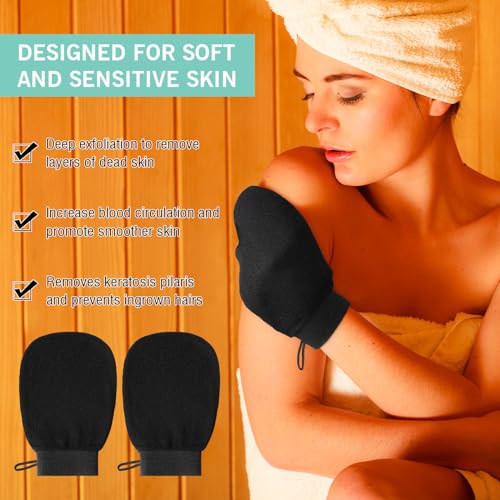 FoldTier 20 Pcs Exfoliating Glove Bulk Summer Exfoliator Mitt Body Scrubber 150d Viscose Fiber Skin Korean Scrub Mitt for Spa Massage Dead Skin Remover for Men and Women(20 Pcs,Black) - color: Black