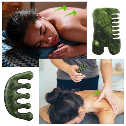 BBTO 2 Pcs Jade Comb for Scalp Massage Gua sha Comb for Head Body spa Hair Multifunctional Handheld Massage Tools (Classic, Natural) - style: Classic, Natural