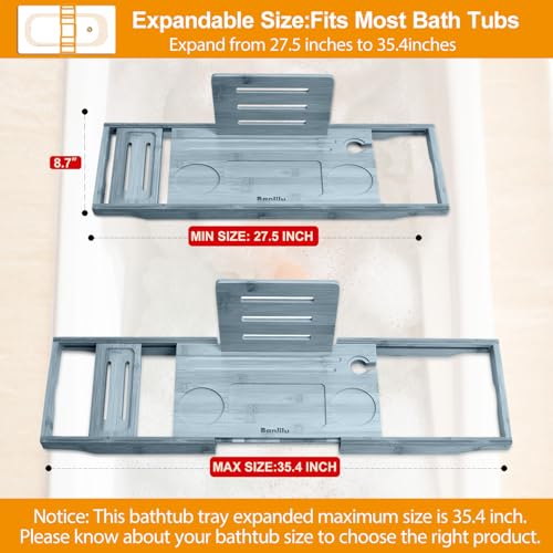 Premium Bathtub Caddy Tray - Bath Tray - Bath Tub Tray Table for Bathtub - Bath Caddy Tray for Bathtub, Expandable Size, Fits Most Bath Tubs - color: Premium Gray
