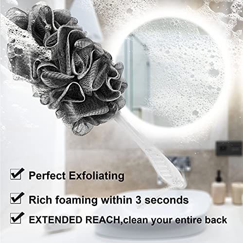 Black Charcoal Loofah for Mens - Back Loofah Scrubber with Handle - Long Handle Bath Brush - 2 Pack - style: Black and Black