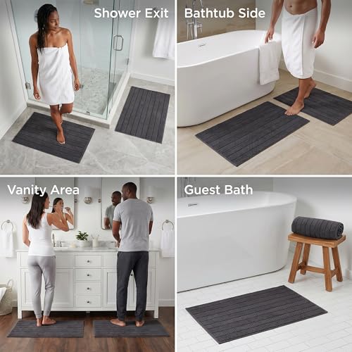 Herringbone Bath Mat Set of 2, Turkish Cotton Tencel Blend, Absorbent Quick Dry, 20x32 Inch, Oeko-TEX Certified, Made in Turkey - color: Anthracite Gray