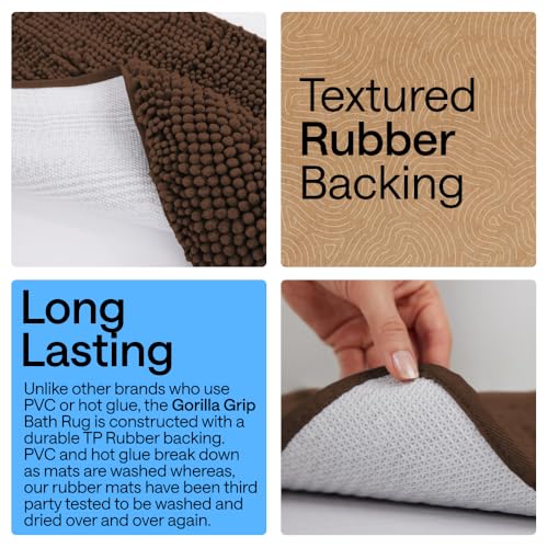 GORILLA GRIP Bathroom Rug Sets, Soft Chenille 2 Piece Area Rugs Set, Toilet Base Mat and 30x20 Carpet, Absorbent Microfiber Washable Mats Dry Quickly, Home Decor and Bath Room Accessories, Brown - color: Brown, style: 30"x20" + Oval 24"x19.5" - 2 Pack