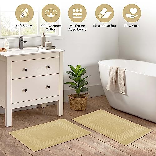 Superior Heavyweight Cotton Bath Mats, Bath Rugs For Bathroom Accessories, Washable Rug For Shower, Bath, Toilet, Modern Decor, No Backing, Luxury Hotel And Spa Quality, Set of 2, 22" x 35", Canary - color: Canary, size: 22" x 35" (Set of 2)