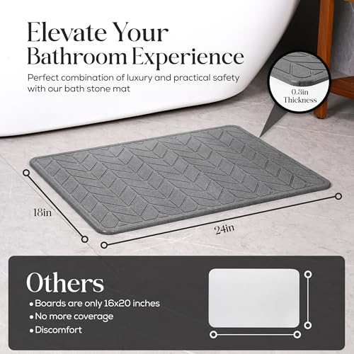 Diatomaceous Earth Stone Bathmat | Eco-Friendly XL Stone Bath Mat 18x24 Inch. Instant Dry Bathroom Mat with Sandpaper & Pads. Multiuse, Kitchen Counter & Dog Bowl Mat Arrow Style (2, Grey) - color: Grey