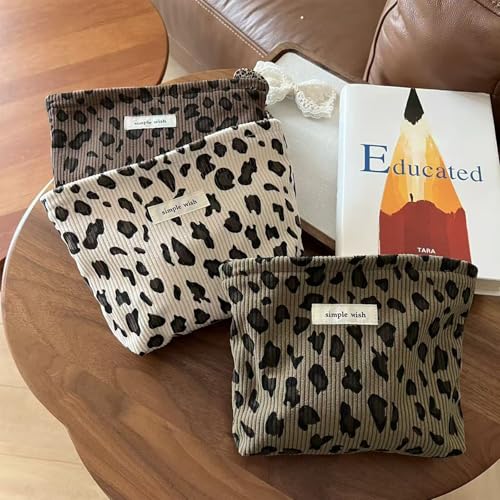 Wudygirl Makeup Bag Travel Cosmetic Bag for Women Small Makeup Pouch with Handle Zipper Cosmetic Pouch Handbag Aesthetic 8.3" x 5.9"(Coffee Leopard) - color: Coffee Leopard