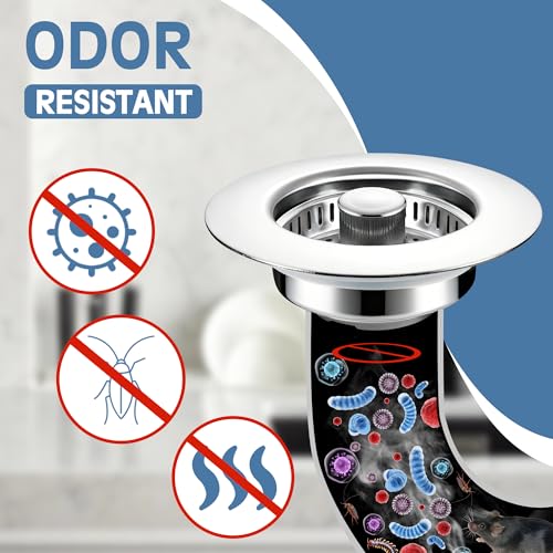 Kitchen Sink Drain Strainer 4 Pack, 304 Stainless Steel Pop Up Sink Stopper, Anti-Clogging Sink Drain Strainer for US Standard Kitchen Drain (Chrome) - color: Chrome, size: 4 Pack
