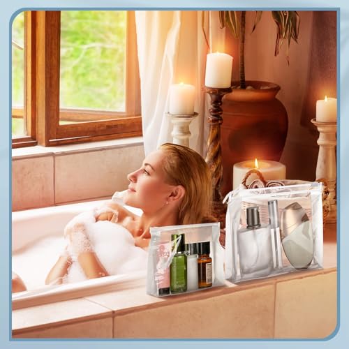 Xuniea 100 Pcs Mini Clear Makeup Bag PVC Small Travel Toiletry Organizer Pouches Bulk Waterproof Transparent Plastic Cosmetic Bag with Zipper for Women Men Travel (11'',9.8'',7.9'',5.9'') - size: 11'',9.8'',7.9'',5.9''