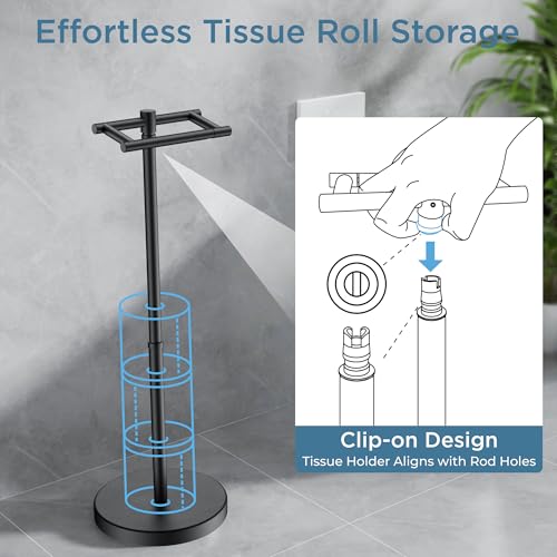 Toilet Paper Holder Stand Adjustable, Freestanding Tissue Roll Holder for Bathroom, Pivoting Design, Durable SUS 304 Stainless Steel and Weighted Base Toilet Paper Stand, Storage (Matte Black) - color: Matte Black
