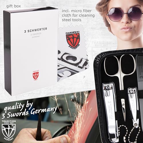 3 Swords Germany - brand quality 8 piece manicure pedicure grooming kit set synthetic leather case black - Made in Germany - color: BLACK