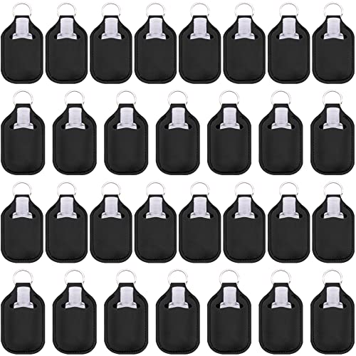Duufin 60 Pcs Black Hand Sanitizer Holder Keychain Empty Travel Bottle Set | Including 30 Pcs Black Hand Sanitizer Keychain Holder and 30 Pcs Refillable Empty Travel Bottles for Backpack Purse - color: Black