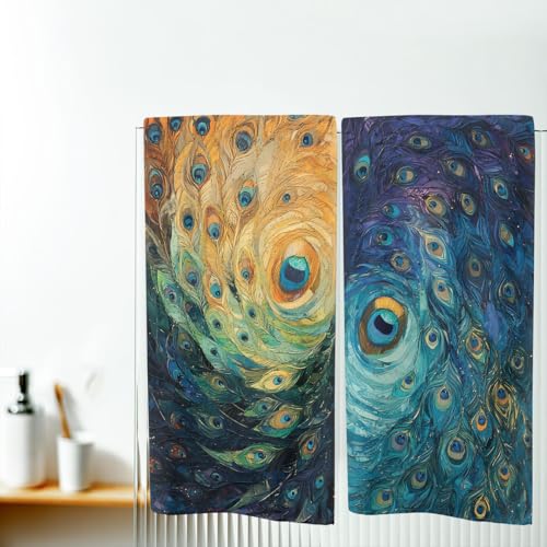 Peacock Feathers Bath Hand Towels Absorbent Colorful Abstract Oil Art Bath Hand Towels for Bathroom Home Hotel Spa Gym Yoga Nautical Beach Bathroom Decor Gifts for Women Man 14.4"x28.3" - color: Peacock Feathers