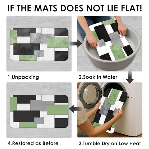 Sage Green Geometric Shower Curtain Set with Toilet Lid Cover and Non-Slip Rugs for Bathroom, Black Grey White Checkered 4 Pcs Shower Curtain, Modern Abstract Bathroom Set with 12 Hooks - color: Abstract Geometric Sage Green