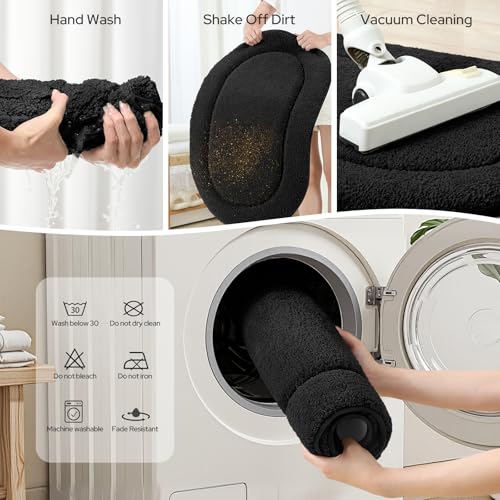 HOMEIDEAS Black Bathroom Rugs Sets, 2 Piece Small Bathroom Rugs, Soft, Absorbent Microfiber Mats, Machine Washable Bath Mats for Shower Room, Bathtub, Kitchen (20" x 32" + 16" x 24") - color: Black