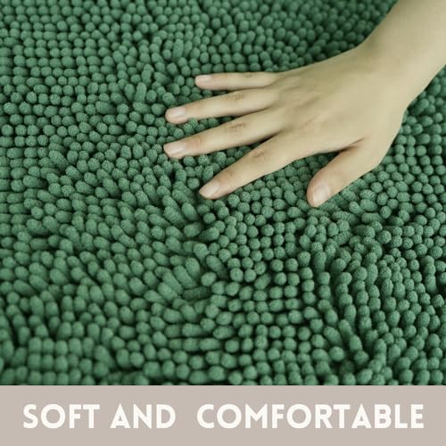 Bathroom Rugs Chenille, Extra Thick and Absorbent, Non-Slip, Machine Washable, Dry Quckily, Soft Cozy Plush, Used Under Shower Bathtub and Sink, Bath mat Sets Dark Green - color: Dark Green, size: 20 x 32 inch + 20 x 20 inch (U-Shape)