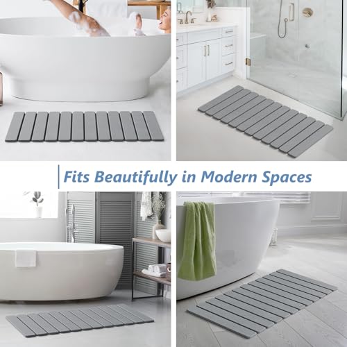 AWW Foldable Stone Bath Mat, Diatomaceous, 31.5"x15.7", Grey | Quick-dry surface, super absorbent, easy-clean finish, non-slip mat included, and compact storage for small bathrooms - color: Grey, size: 31.5" x 15.7"