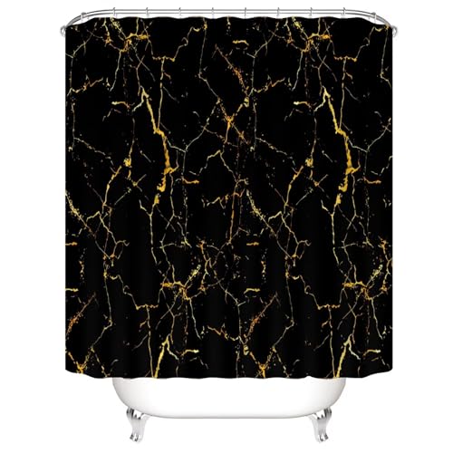 AZHM 4Pcs Shower Curtain Sets Black and Gold Marble Bathroom Sets with Shower Curtain and Rugs and Accessories Luxury Bathroom Curtain Decor Sets with 12 Hooks