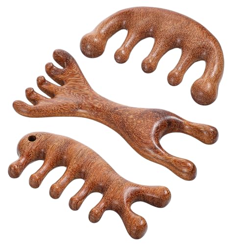 QfwdfcTrenz 3PCS Wooden Scalp Massager, Head Massage Tool, Deer Antler Comb, Reduction Head Massager Comb Deep Relaxation and Stress Reduction for Wellness and Self Care