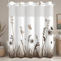No Hook Shower Curtain with Snap in Liner Set, Neutral Meadow & Wildflower with Butterflies Print Shower Curtains for Modern Farmhouse Bathroom, Floral Bath Curtain with Mesh Top, 71x74 Inch - color: Brown Botanical