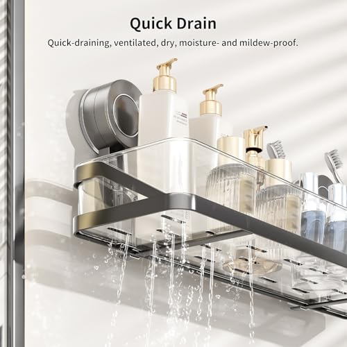 Shower Caddy Suction Cup, Removable Bathroom Organizer Shelf for Shower Storage, No Drilling Clear Square Shower Shelves, Large Capacity & Reusable, Home & Kitchen (Grey-40cm) - color: Grey-40cm