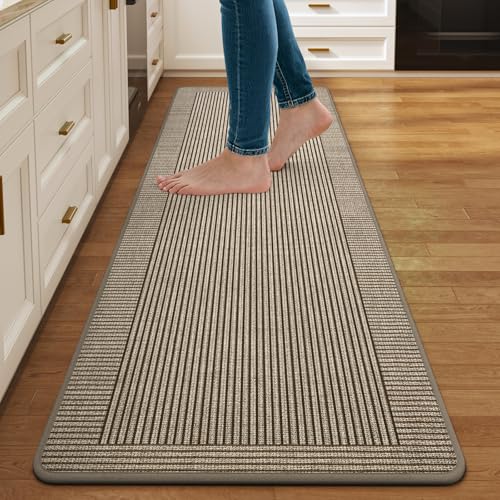 Kitchen Mats for Floor, 17''x59'' Washable Non Slip Absorbent Kitchen Mat, Braided Kitchen Runner Rug, Kitchen Sink Rug, Brown - color: A Linear Brown, size: 17''x59''