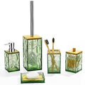 GAHEFY Sage Green Bathroom Accessories Set, Toothbrush Holder, Soap Dispenser, Cotton Swabs Holder, Soap Dish, Toilet Brush with Holder, Boho Bamboo Bathroom Decor,Acrylic (Green) - style: Green-5pcs