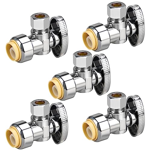5pcs Angle Stop Valve, 1/2" PTC Input, 3/8" OD Compression Output | for Kitchen, Faucet, Toilet Valves - size: 5×Angle