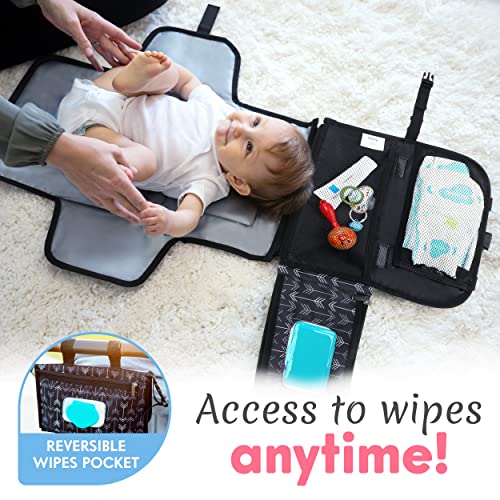 Kopi Baby Portable Diaper Changing Pad - Baby Diaper Changer Travel Bag with Wipes Pocket, Smart Design Portable Changing Mat, Infant Travel Station Kit, Gift for Newborn - Black Arrows, Classic - color: Black Arrows, size: Classic