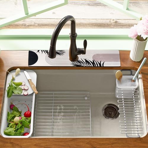 24.5" x 15.5" Dish Drying Mat & 24" x 5.5" Sink Splash Guard, Super Absorbent Drainer Rack Mat for Kitchen Counter Coffee Bar - color: 02Black, size: 23.5"*15.5*+24"*5.5"